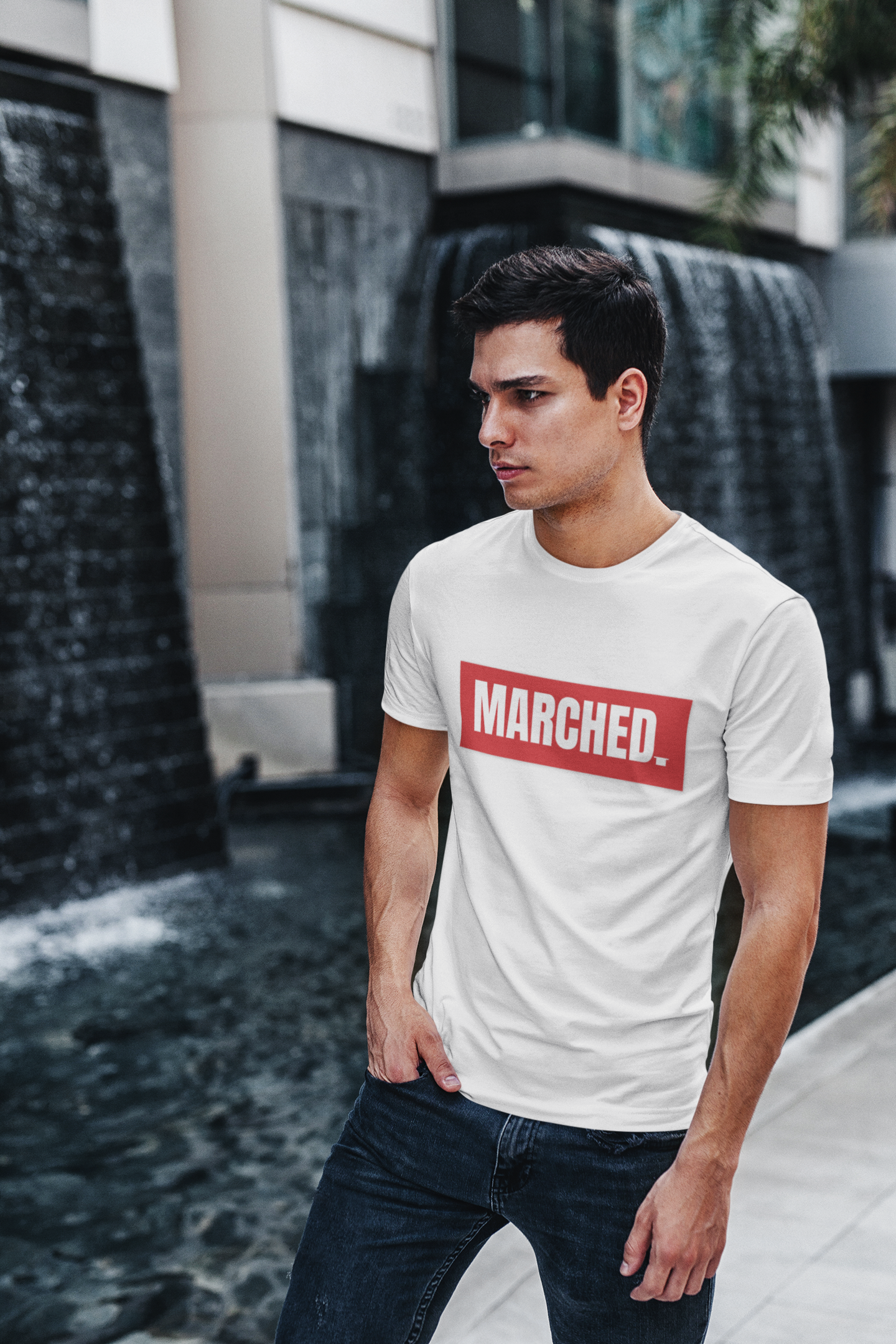 "MARCHED." Tee